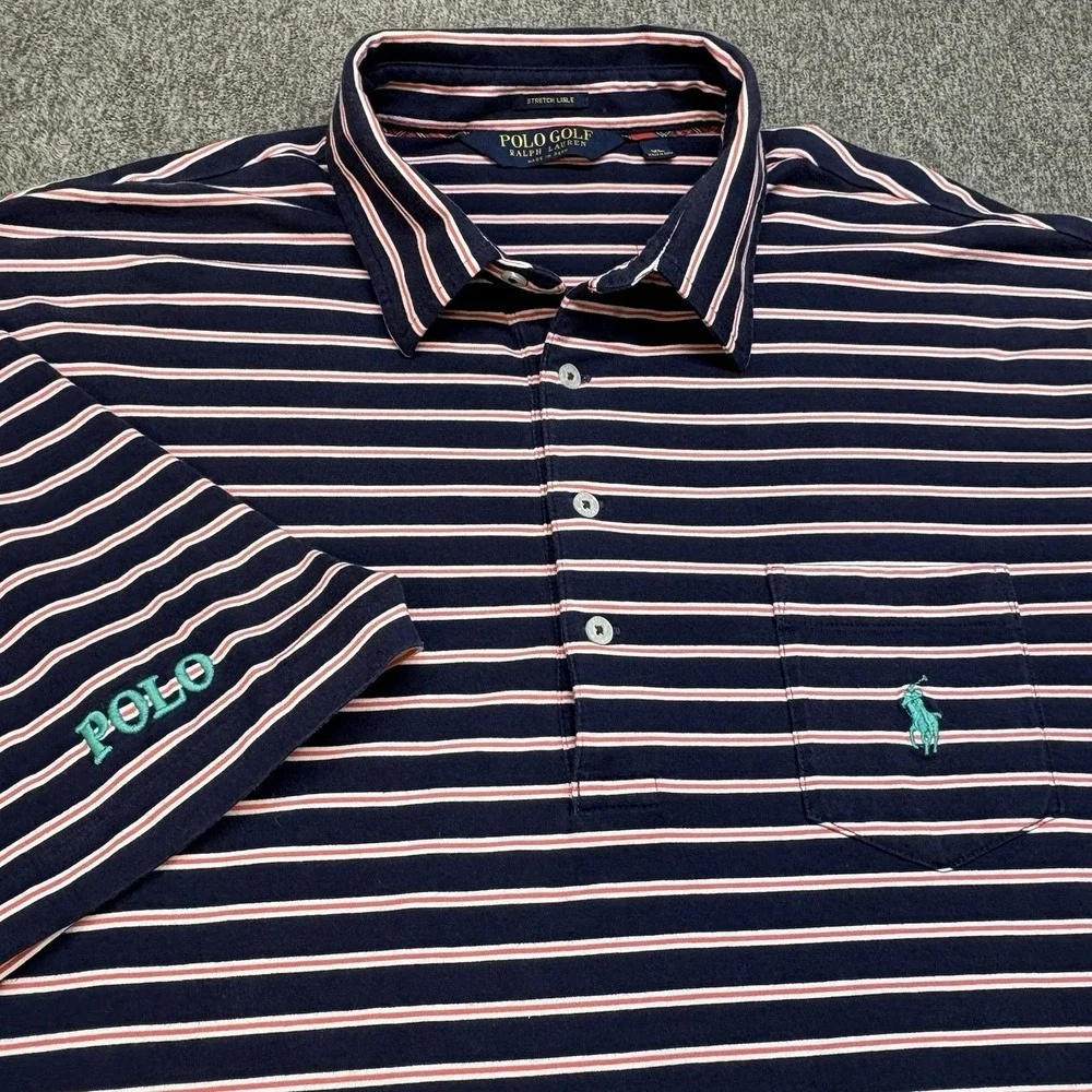 Polo Golf Shirt Ralph Lauren Stretch Lisle Mens XL Striped Pony Logo Performance